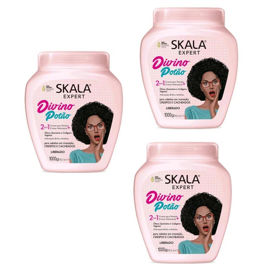 Lot of 3 Skala Divino Potão Combing Cream 2 in 1 Curly Hair Treatment 1Kg