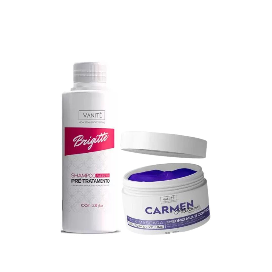 Vanité Brigitte Shampoo + Carmen Platinum Blond Deep Hair Mask Volume Reducer Kit