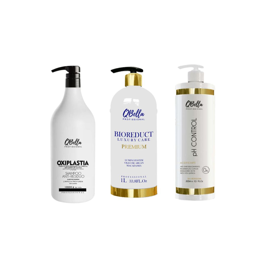 QBella Oxiplastia Shampoo + Bioreduct Premum Volume Reducer + pH Control Kit