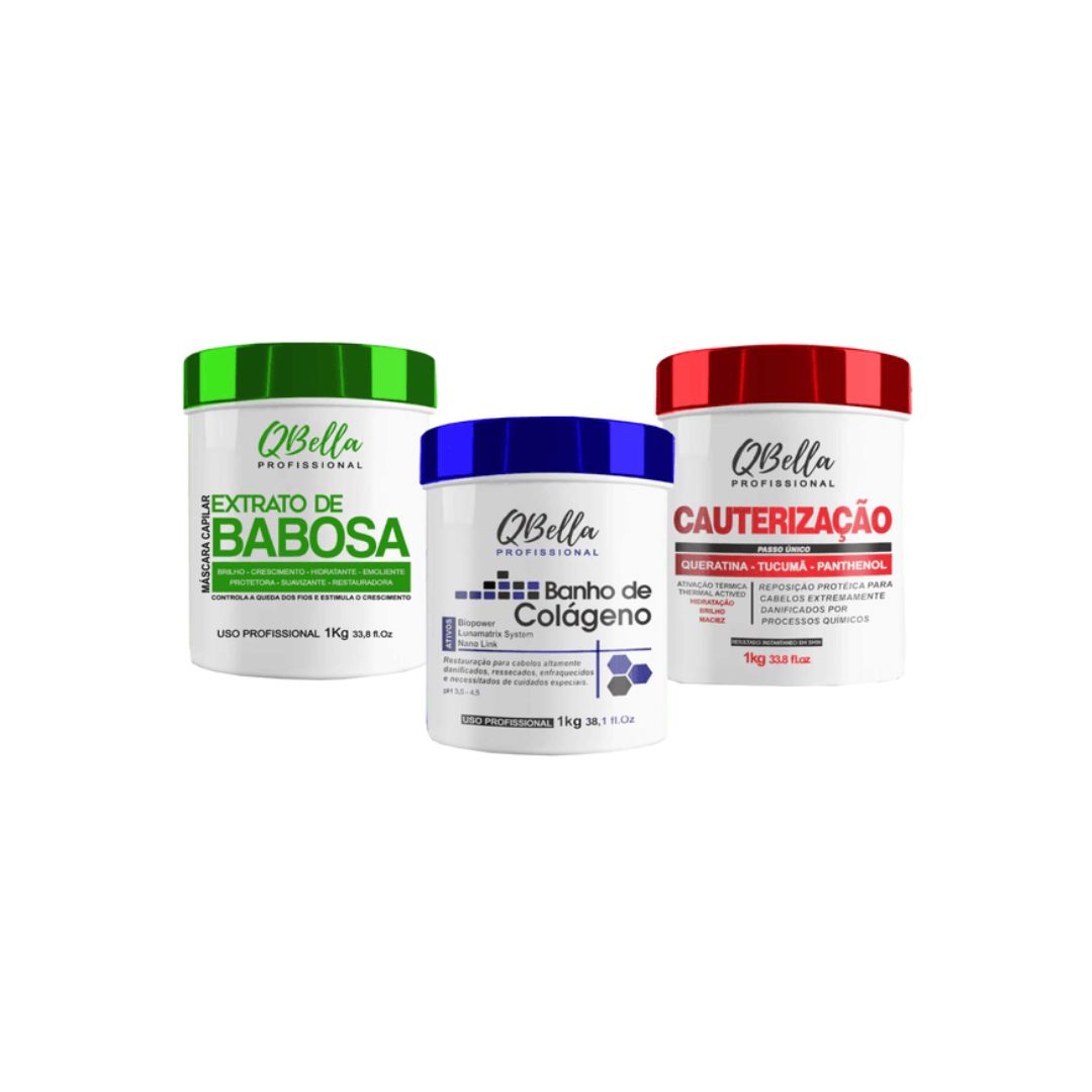 QBella Hair Schedule Cauterization Collagen Aloe Vera Babosa Masks Kit 3x1Kg