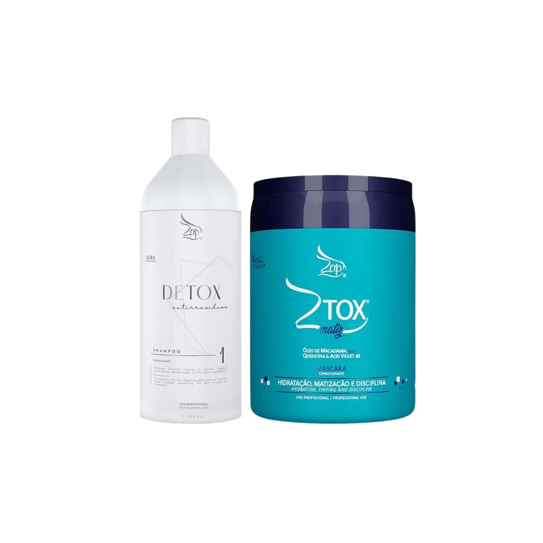 Zap Cosmetics Detox Shampoo + Ztox Matiz Deep Hair Mask Volume Reducer Kit