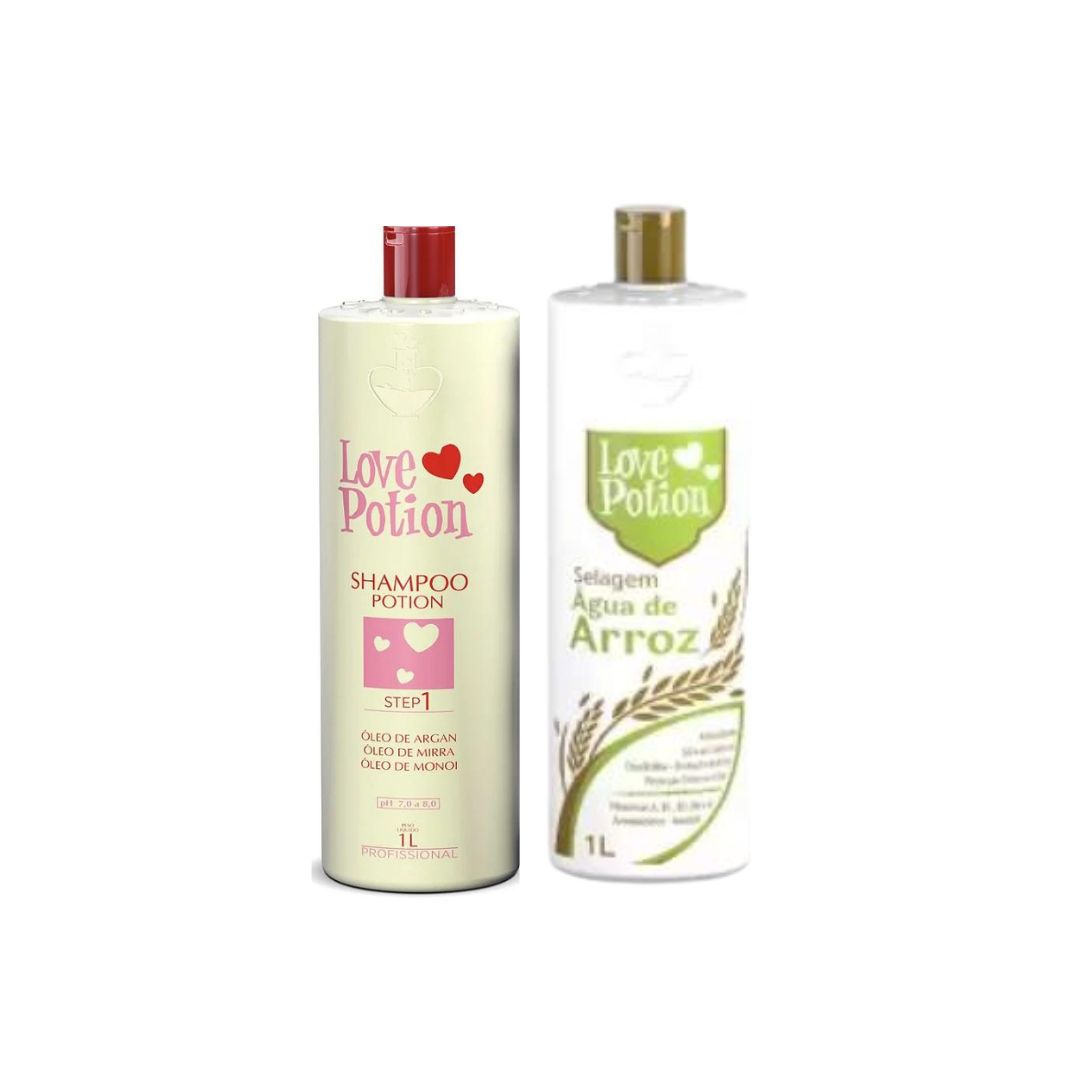 Love Potion Rice Water Sealant Hair Straightening + Cleaning Shampoo Kit 2x1L