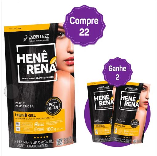 24 x Hene Gel Natural Black Rena Naturalmente Poderosa