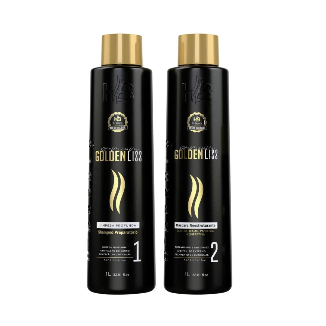 Premium Golden Liss Progressive Brush Hair Straightening Kit 2x 1L H Beauty