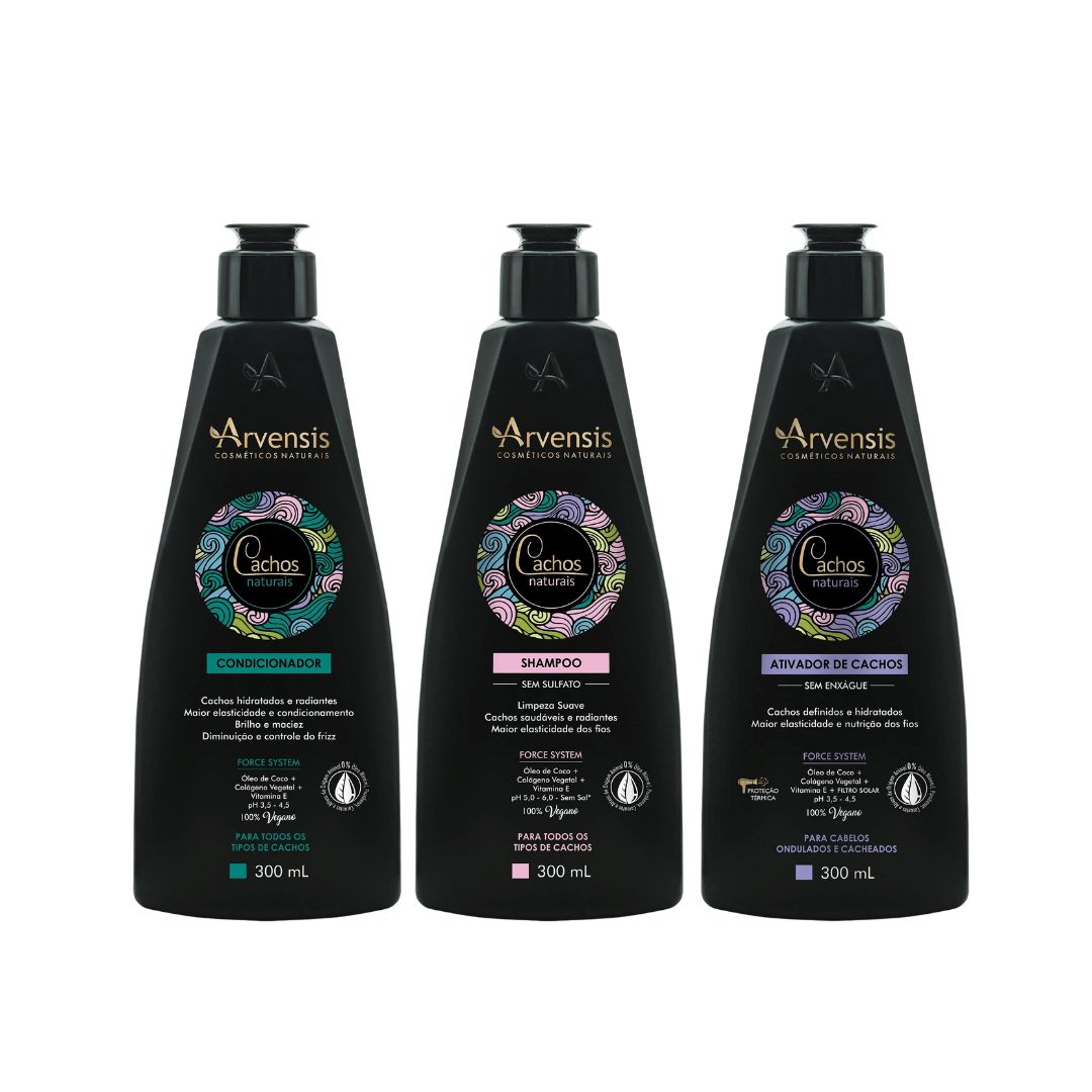 Cachos Naturais Curls Activator Curly Wavy Hair Home Care Kit 3x 300ml Arvensis