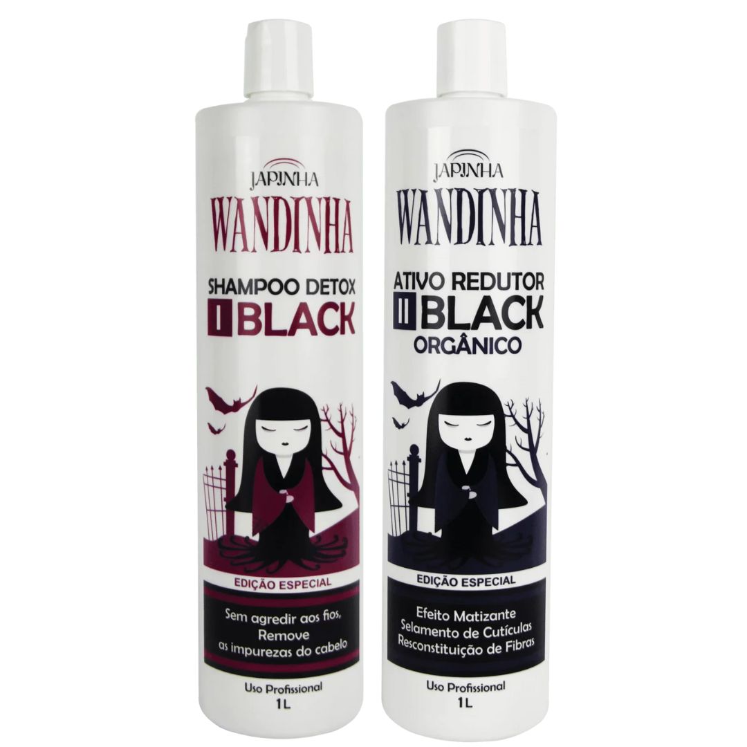 Wandinha Black Organic Reducer Active Hair Straightener Smothing Kit 2x1L Japinha