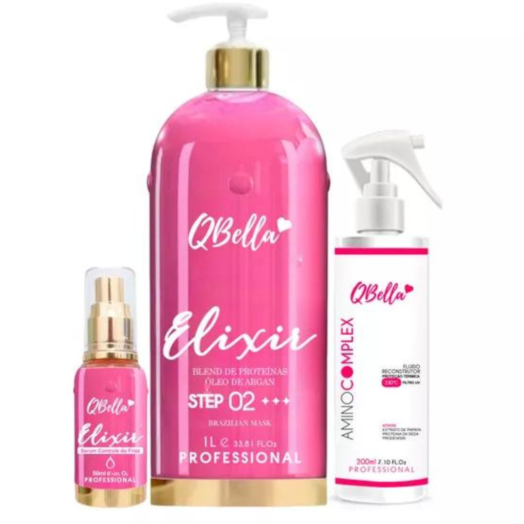 Elixir Mask Hair Progressive Brush + Serum + Aminocomplex Kit QBella