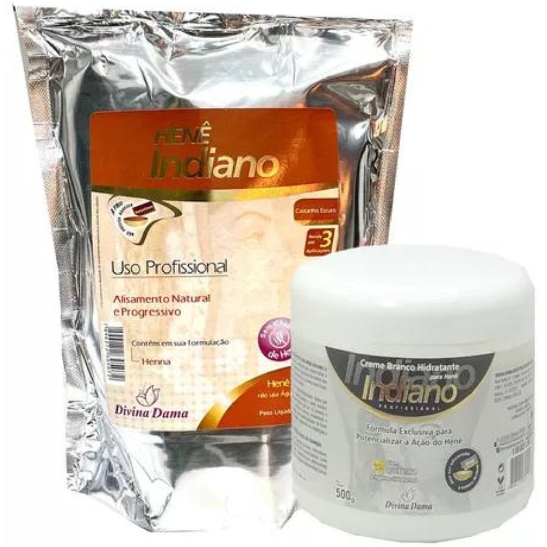 Indiano Hene Dark Brown Hair Straightener + Enhancer Cream Kit Divina Dama