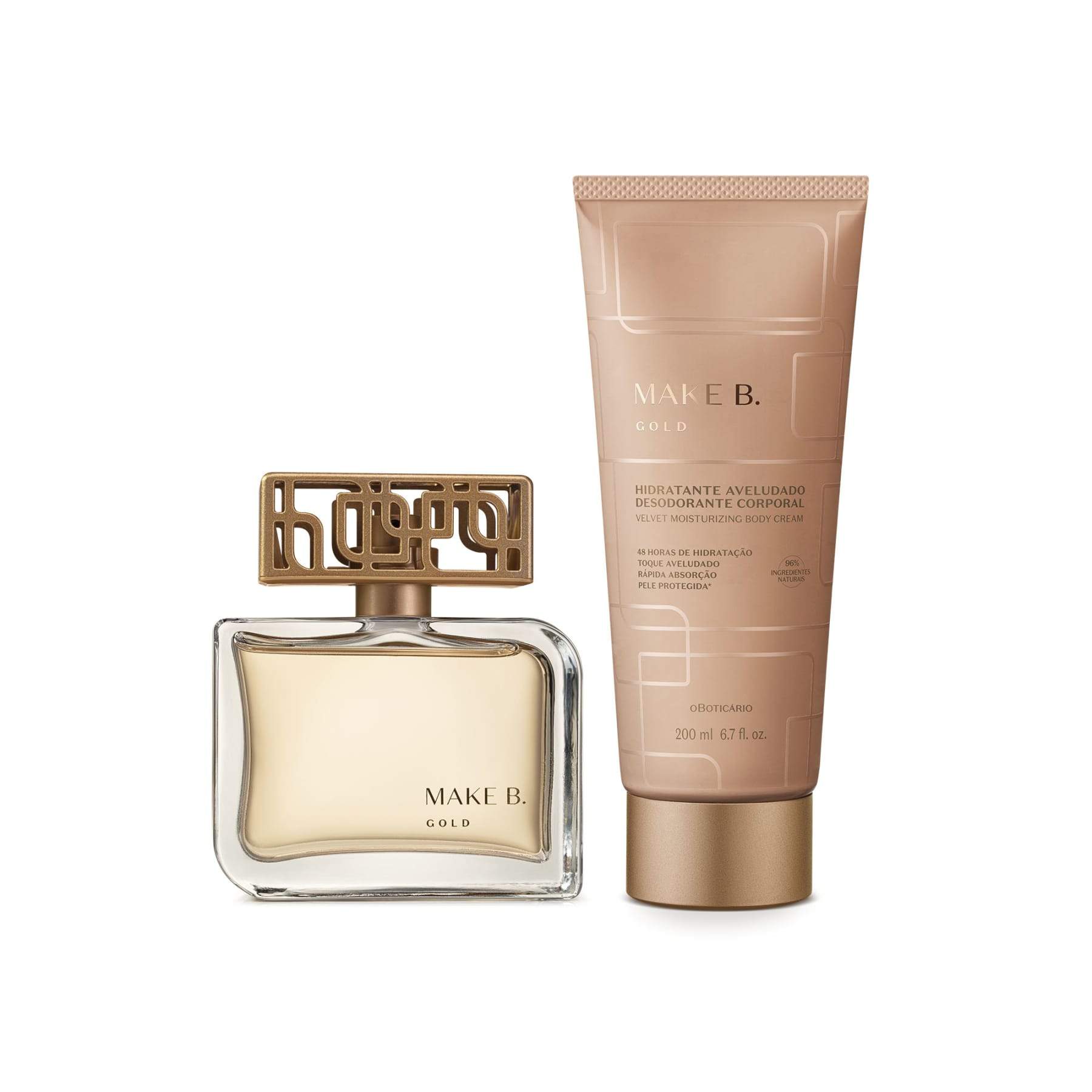 Kit Make B. Gold: Eau De Parfum 75ml + Velvety Cream 200g - o Boticario