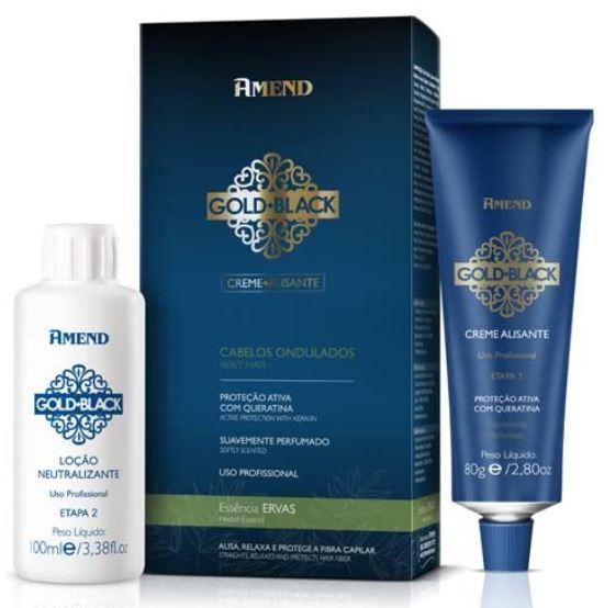Amend Brazilian Keratin Treatment Herbs Gold Black Smoothing Keratin Ammonia Treatment Cream Kit 2 Prod. - Amend