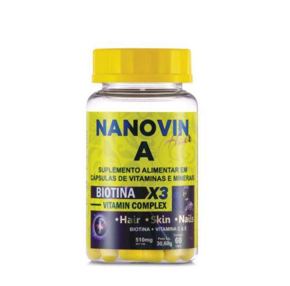 Cavalo de Ouro - Nanovin Brazilian Keratin Treatment Nanovin A Hair Supplement Biotin 3x Vitamin Complez 60 Capsules - Nanovin A