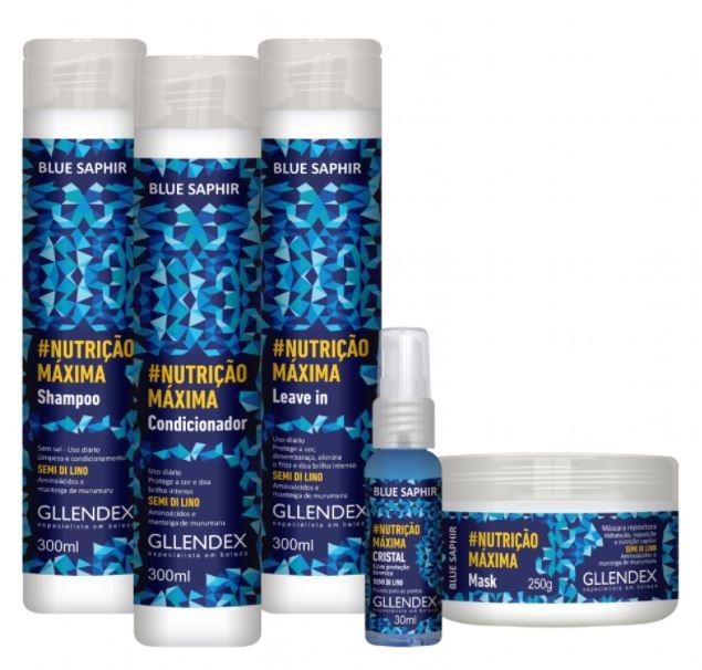 Gllendex Brazilian Keratin Treatment Semi di Lino Maximum Nutrition Repair Blue Saphir Daily Use 5 Prod. - Gllendex