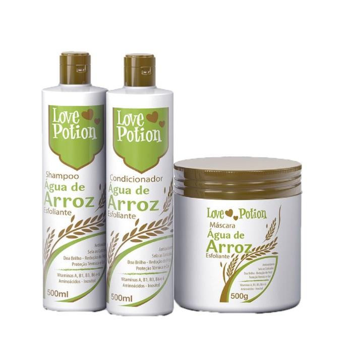 Love Potion Home Care Água de Arroz Rice Water Exfoliating Shine Hair Treatment Kit 3x500 - Love Potion
