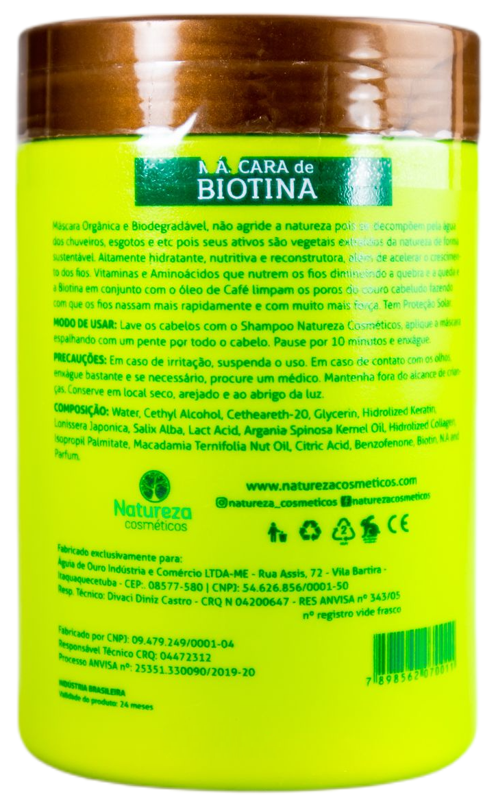 Natureza Cosmetics Hair Mask Professional Natural Therapy Organic Biotin Mint Ginger Mask 1Kg - Natureza