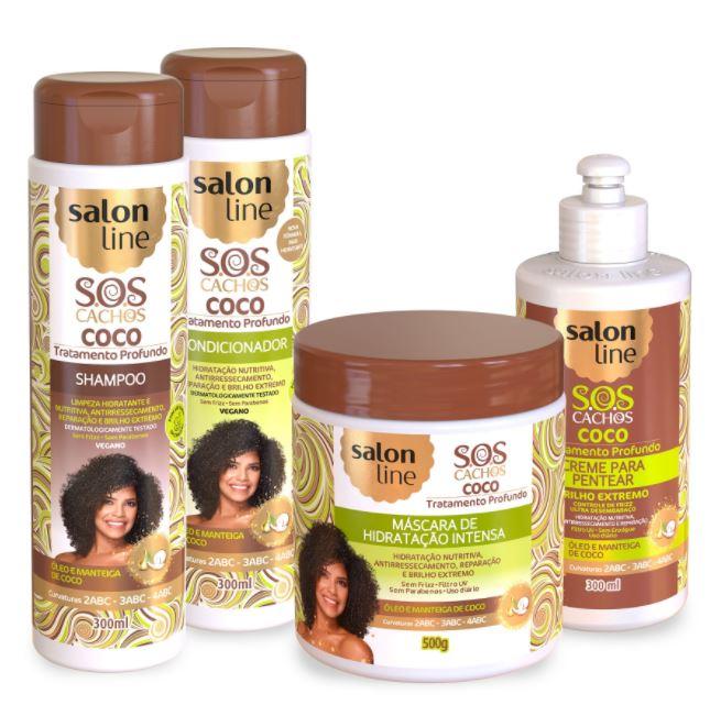 Other Brazilian Keratin Treatment SOS Curls Coconut Curly Wavy Deep Moisturizing Treatment Kit 4 Prod - Salon Line