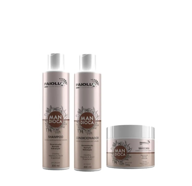 Paiolla Hair Care Kits Mandioca Cassava Dry Hair Shine Daily Treatment Home Care Kit 3x300 - Paiolla
