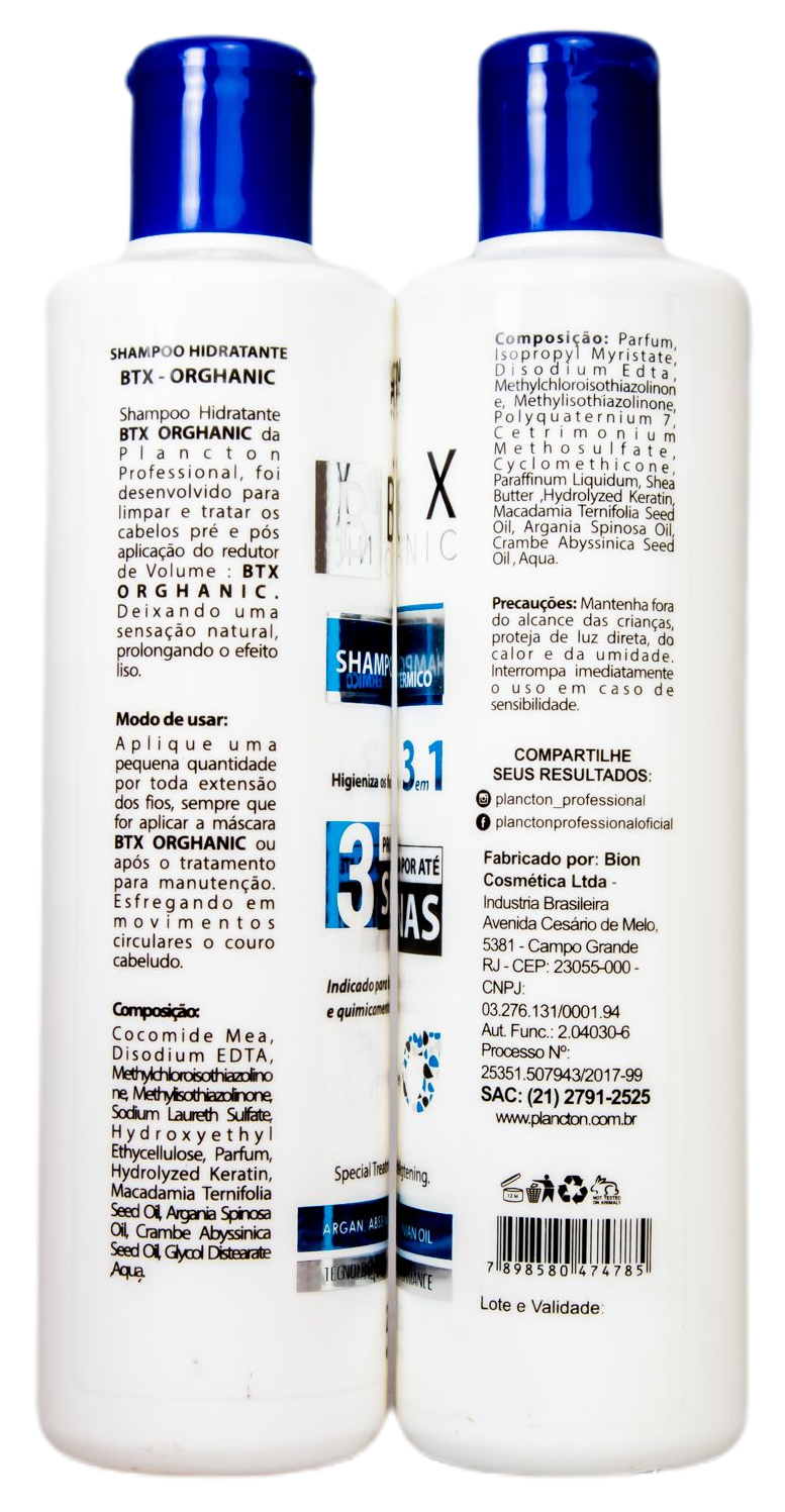 Plancton Professional Brazilian Keratin Treatment Deep Hair Mask  Orghanic Volume Reducer Formol Free Smooth 2x250ml - Plancton Professional