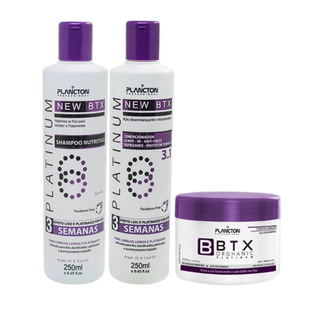 Plancton Professional Hair Care Kits Btox Orghanic Platinum Smooth Effect Btox Btx Argan Ojon Kit 3 Itens - Plancton