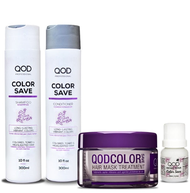 QOD Hair Care Color Save Blond Bleached Hair Shine Softness Treatment Care 4 Itens - QOD