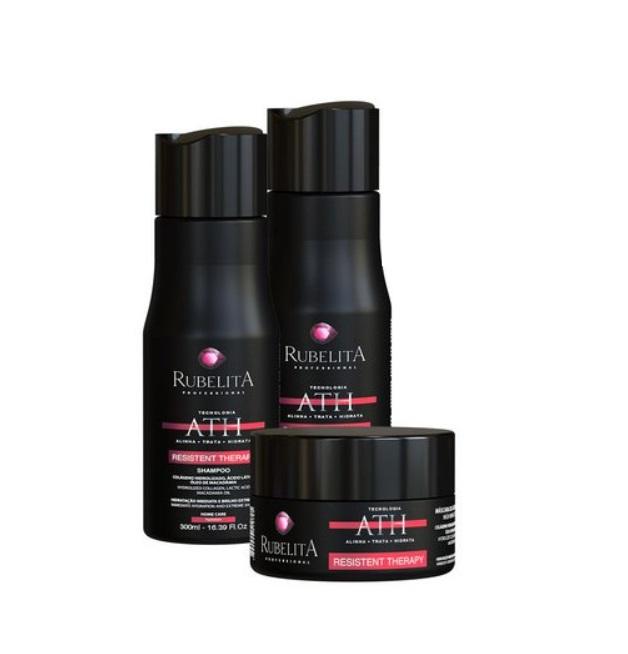 Rubelita Home Care ATH Resistent Therapy Collagen Macadamia Lactic Acid Hair Kit 3 Itens - Rubelita
