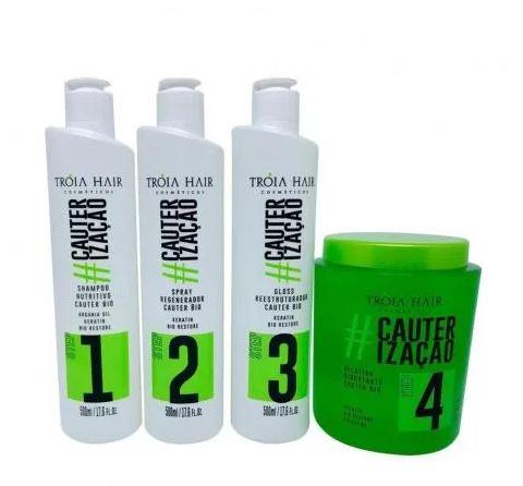 Troia Hair Brazilian Keratin Treatment Cauterization Cauter Bio Hydration Regeneration Treatment Kit 4 Prod. - Troia Hair