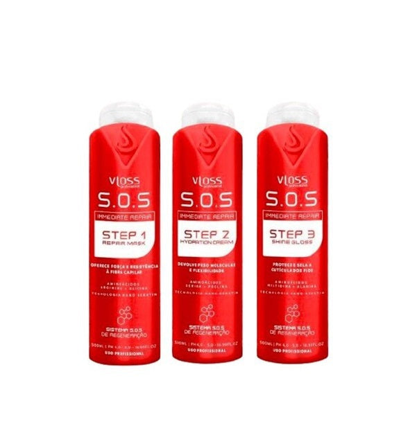 Vloss Hair Care Immediate Repair SOS Damaged Hair Restore Treatment Kit 3x500ml - Vloss