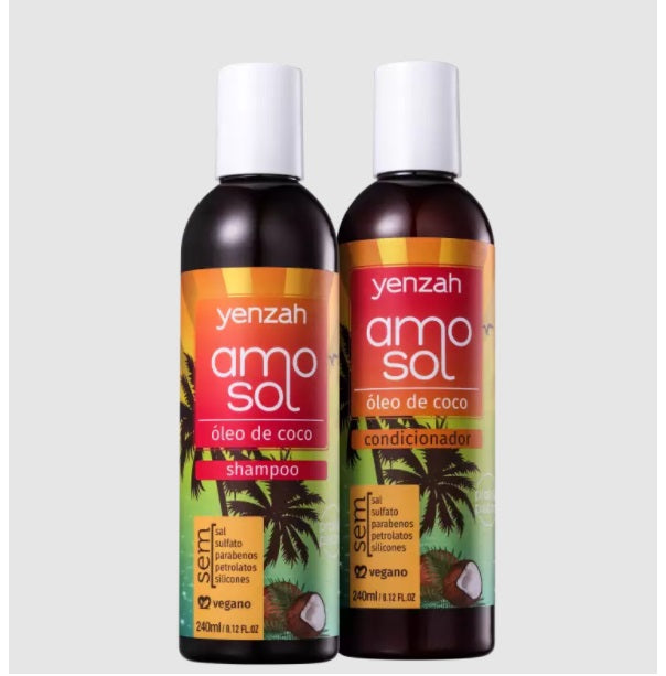 Yenzah Shampoo & Conditioner Amo Sol Vegan Beach Pool Sun Hair Protection Nourishing Kit 2x240ml - Yenzah