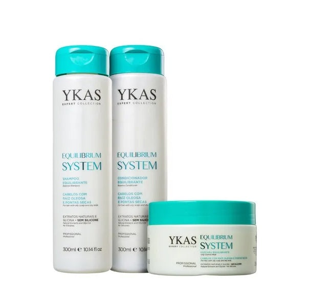 Ykas Hair Care Kits Equilibrium System Oily Scalp Dry Ends Control Hair Treatment Kit 3 Itens - Ykas